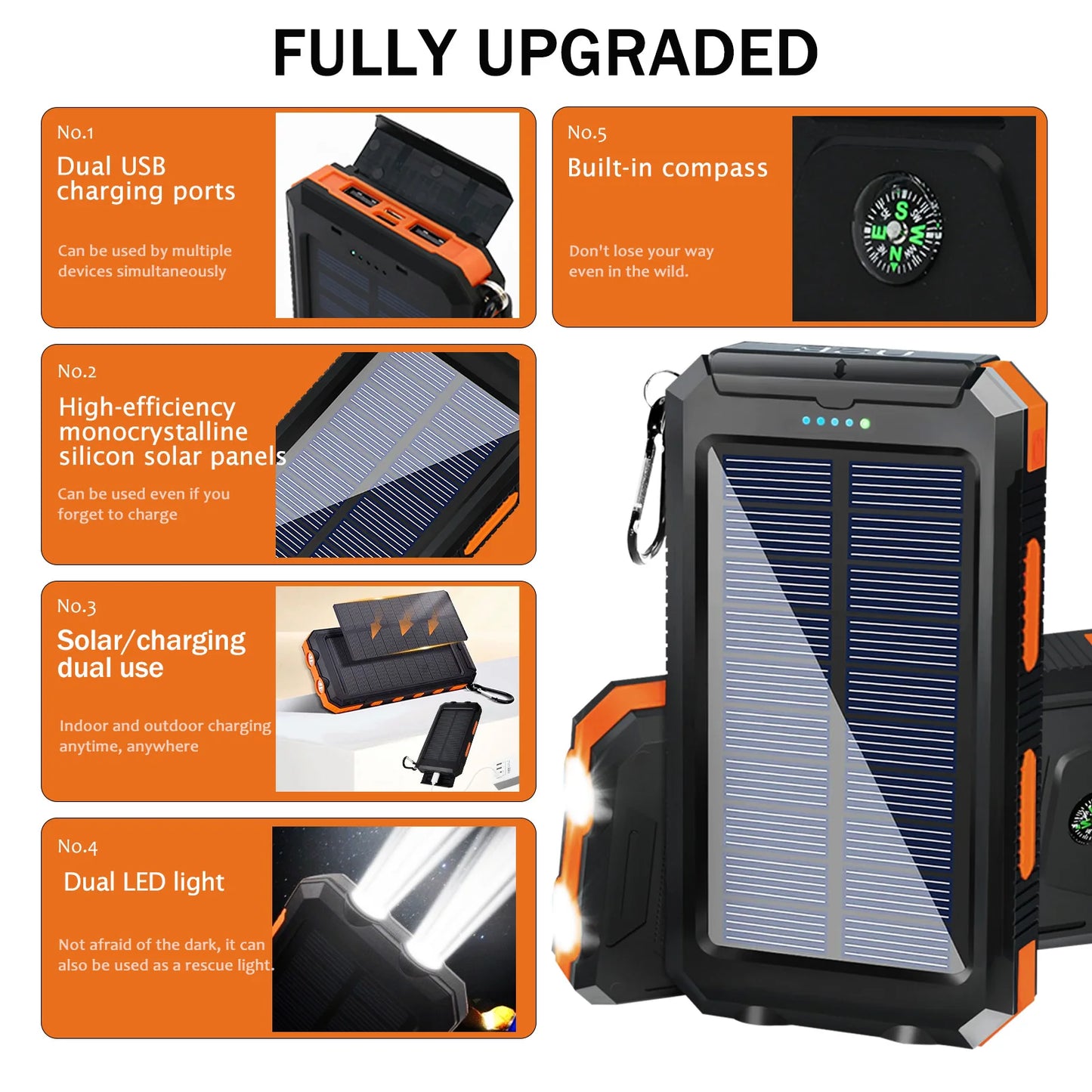 OGERY Solar Charger for Cell Phone Portable Solar Power Bank