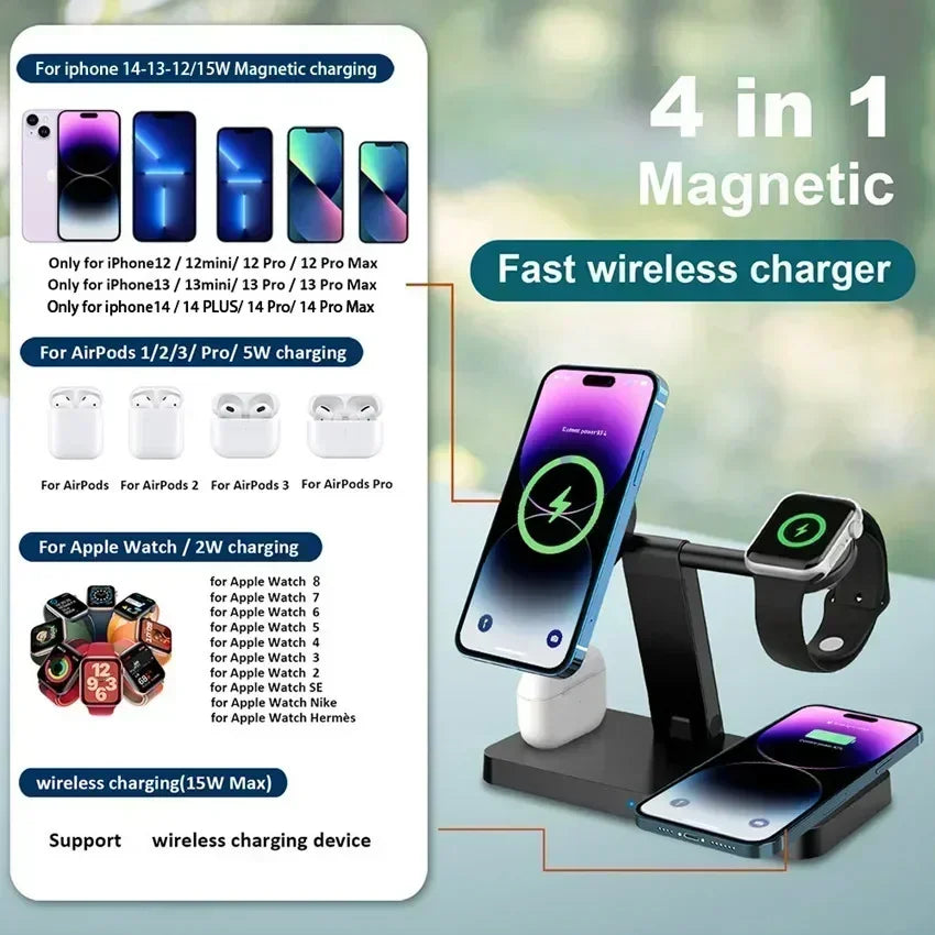 4in1 Magnetic Wireless Charger Stand Fast Charging Dock Station for |iPhone/Apple products|